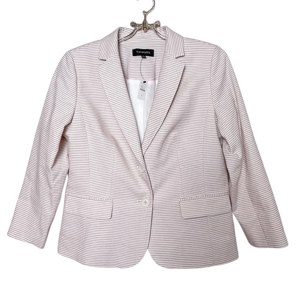 NWT Talbots Single Button Pink and White Stripe Blazer  Size 6